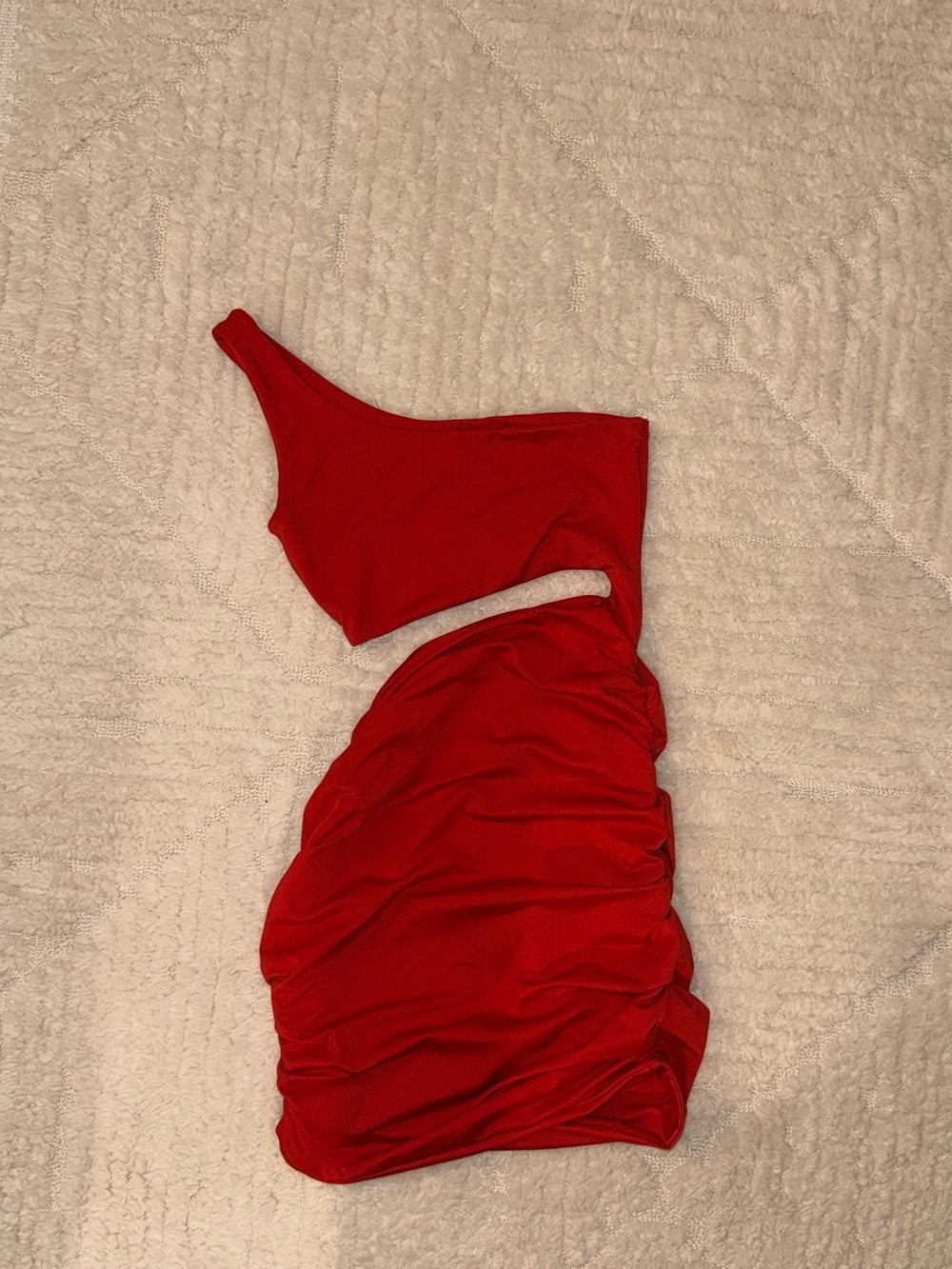 SHEIN Red One-Shoulder Cutout Ruched Dress